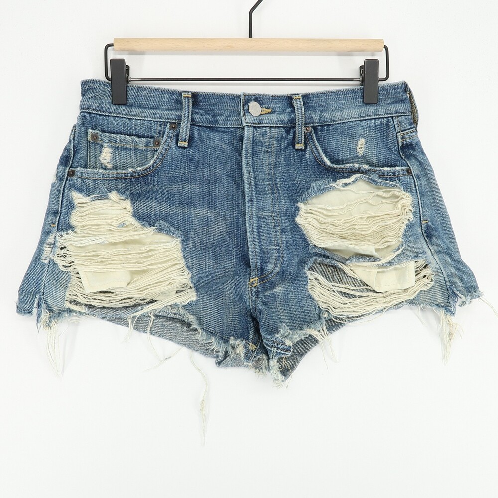 AGOLDE Parker Jean Short Womens 26 Distressed Denim High Rise Button Fly Raw Hem